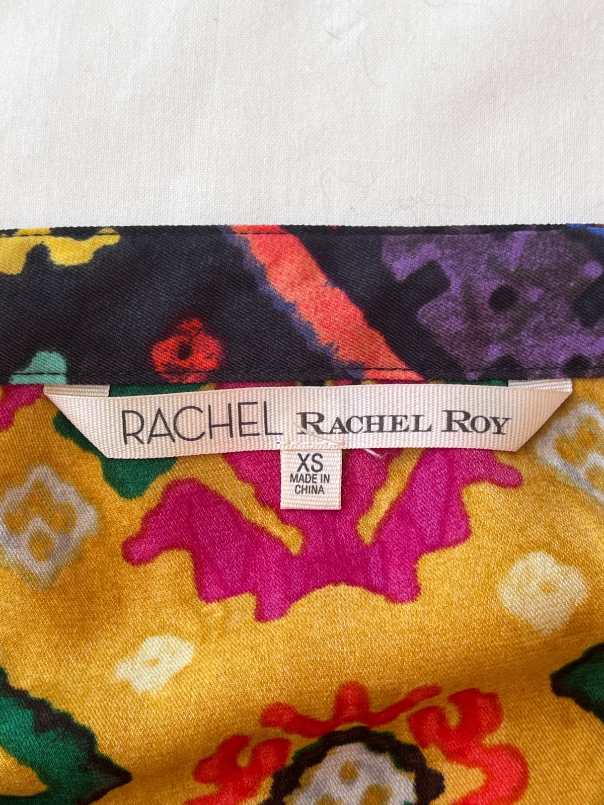 Rachel Roy Boho Ethnic Print Multicolored Blouse Shirt 90s Deadstock XS
