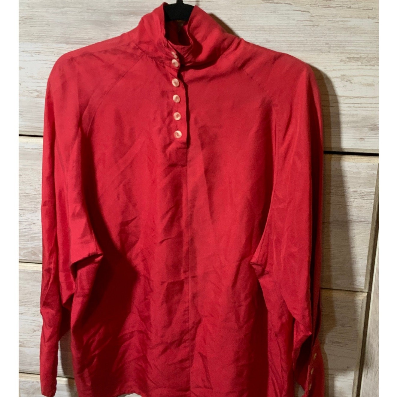 Vntg Michel Bruche Red Silk Long Sleeve Shirt – CHRISTMAS- Size 12