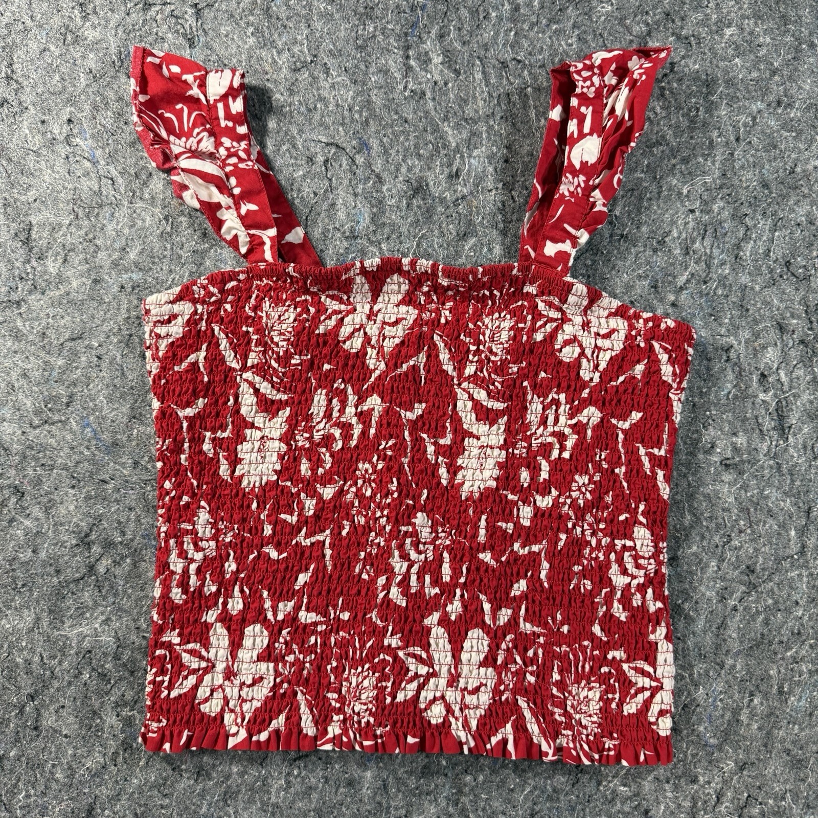 Old Navy Womens Large Red Floral Smocked Ruffle Strap Tank Top Cami Size L