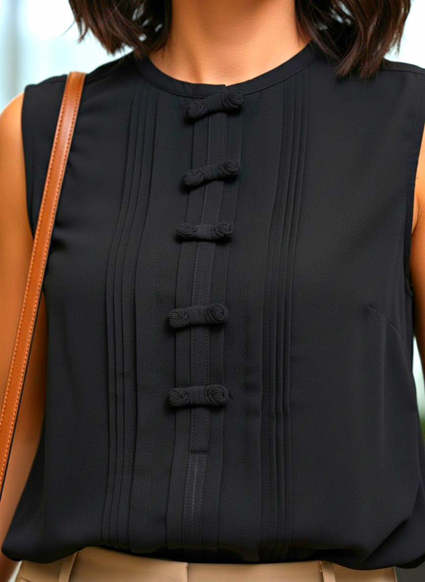 Lauren Conrad Black Pintuck Pleat Sleeveless Tank Blouse L Excellent Condition