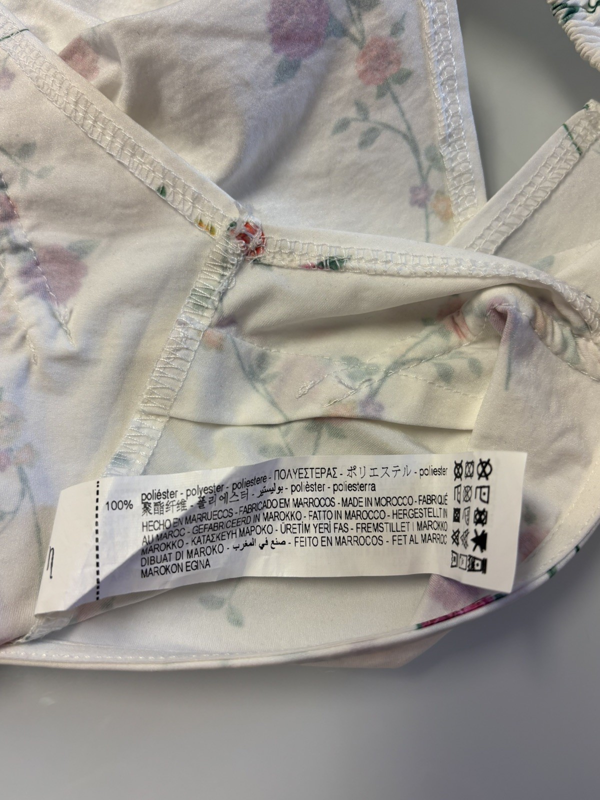 zara Crop Top womens size M floral white Flutter square neck Cottage NWOT
