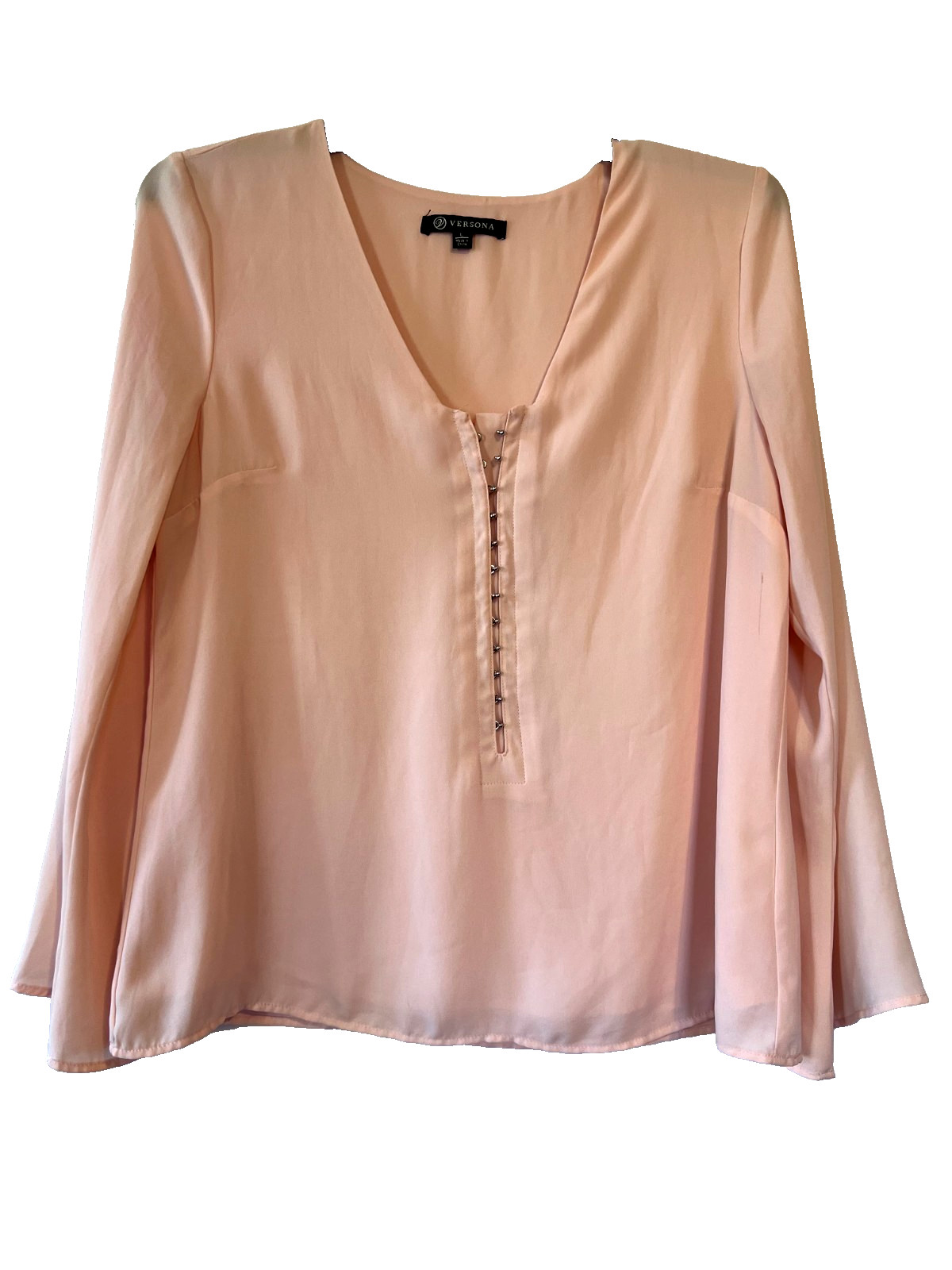 Versona ladies Pale Pink Blouse with long flutter sleeves Size Large