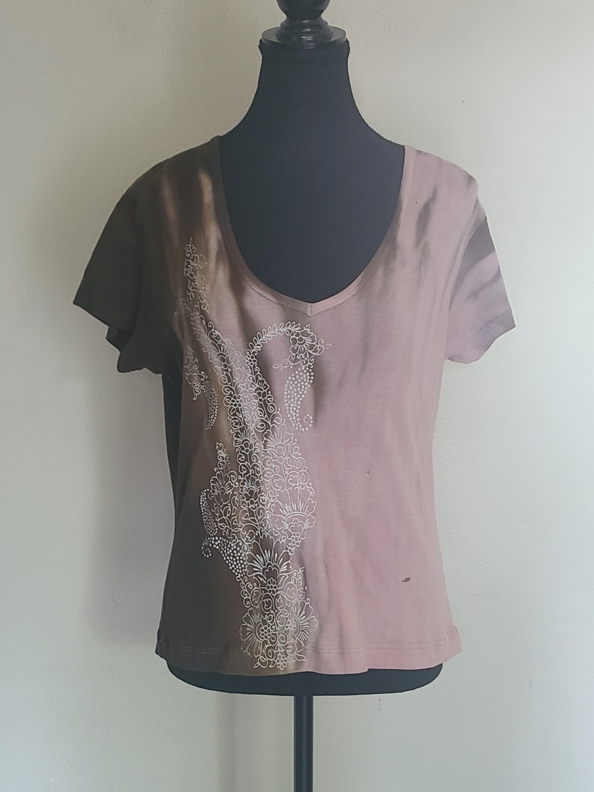 LLB Tryst By Mathew Junior Short Sleeve V-Neck Brown/ Pink Top Size L