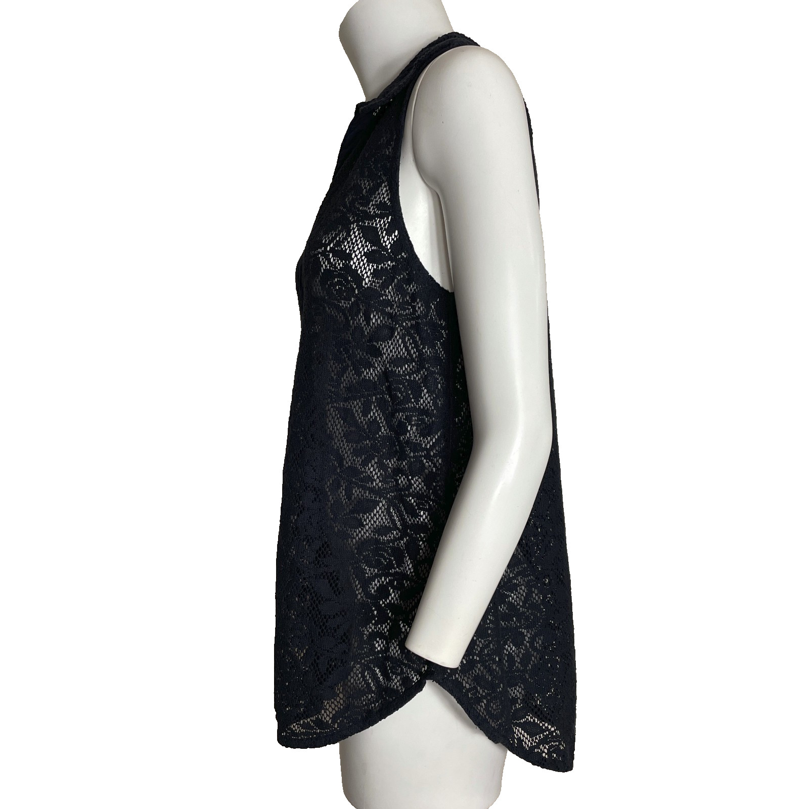 Roper Western Shirt Top Sz M Sleeveless Black Lace Sheer Rose Cowgirl Feminine