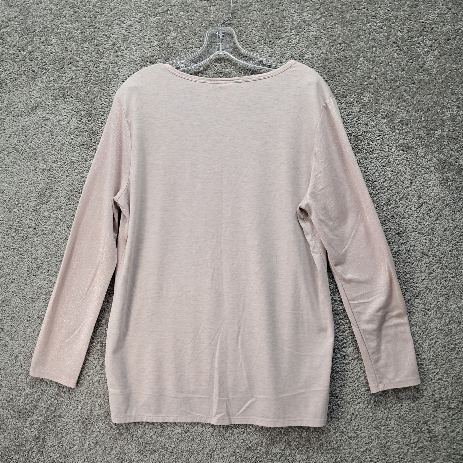 Faded Glory Rose Blush Heather Metallic Long Sleeve Top Womens L 12-14 FGL47235H