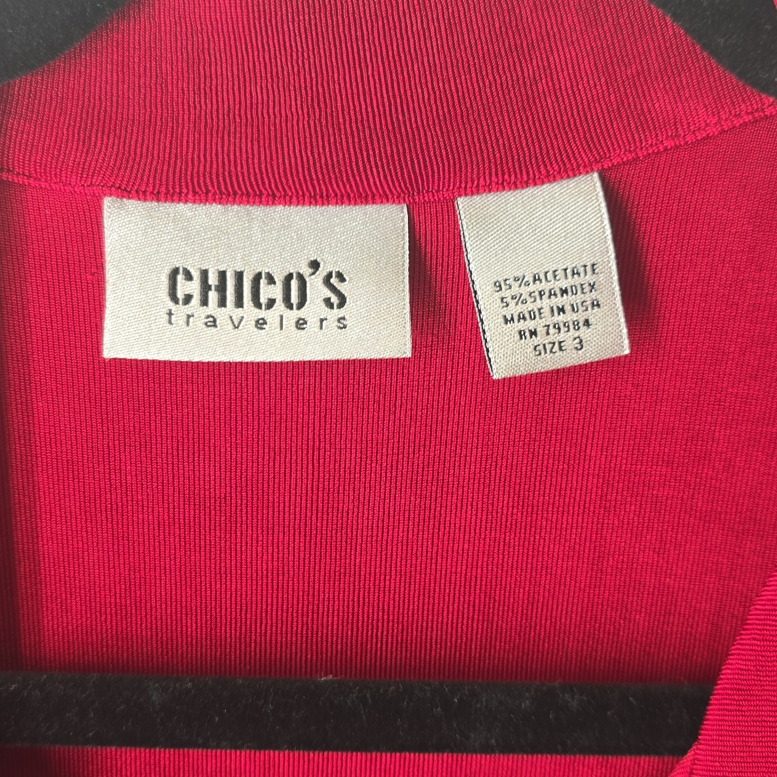 Chico’s Travelers Size 3 XL Deep Red Travel Stretchy Polo Top Shirt Blouse