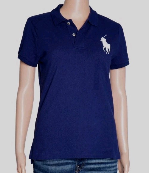 Polo Ralph Lauren Skinny Fit Navy Top Big White Pony Embroidered Luxury Jr L