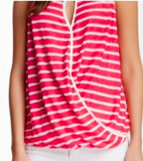 NWT $88 Ella Moss Coral Sleeveless Striped Linen Top S A484
