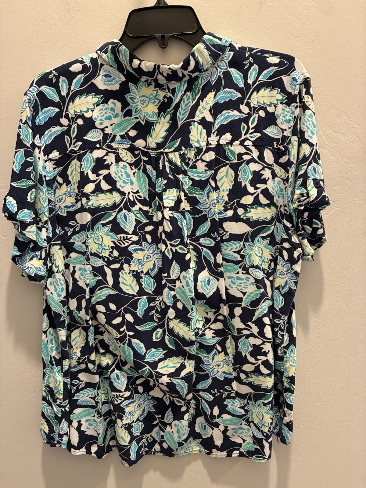 Croft & Barrow Women’s Navy Floral Collared Button Front Blouse Top Size XL