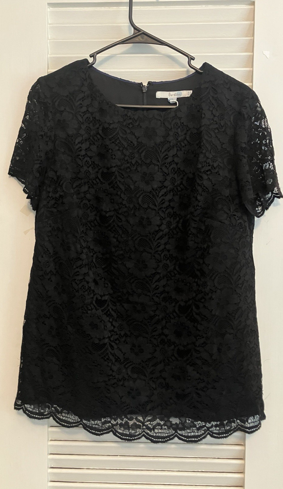 US 10) NWT BODEN Black Lace Minimalist Staple Preppy Back Zipper Satin Lined
