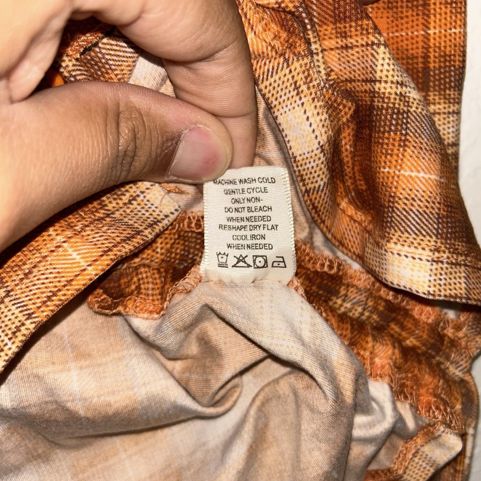 No Comment NY LA Orange Multicolor Polyester Spandex Long Sleeve Button Up XL