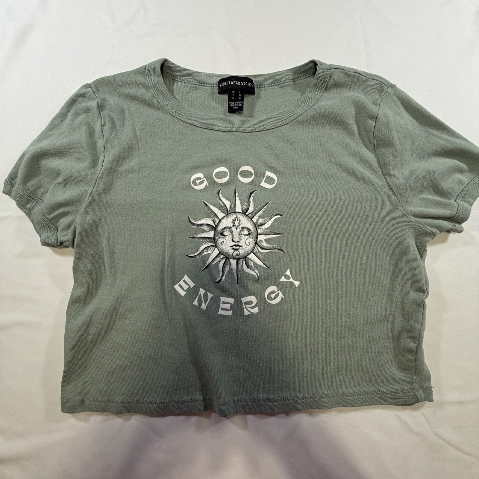 Streetwear Society Green Sun Graphic Cropped Cotton Crew Neck T-Shirt Size L
