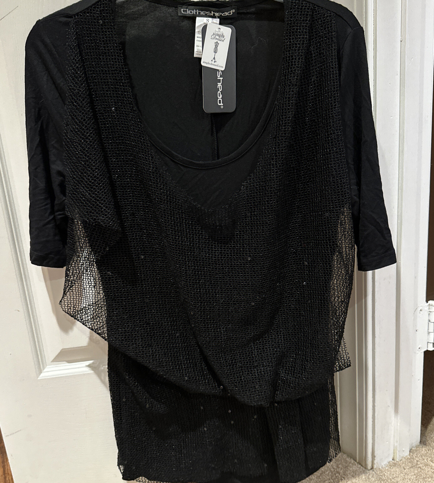 Clotheshead Black Sequin Mesh Overlay Top Women’s Small S NWT Retail $79