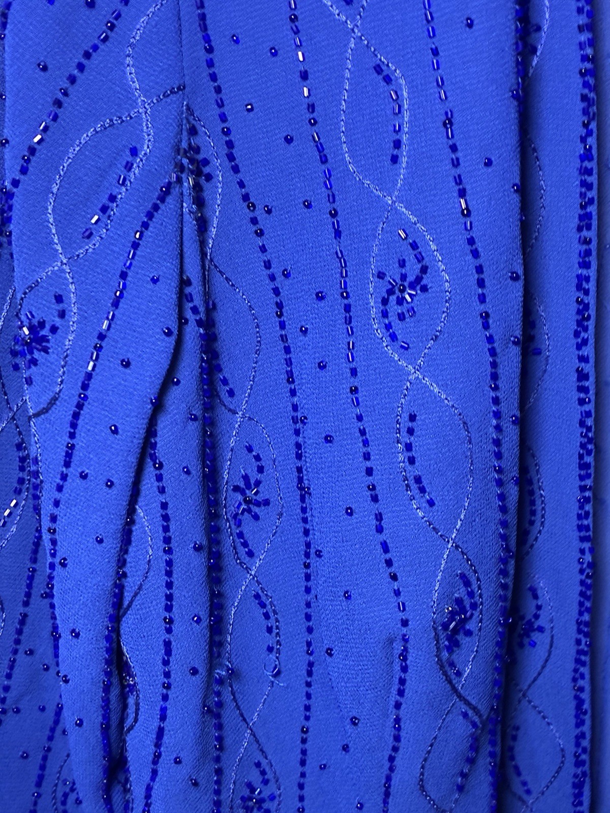Blue Sheer Beaded Sequin Embroidered V-Neck Open Front 3/4 Sleeve Shrug
