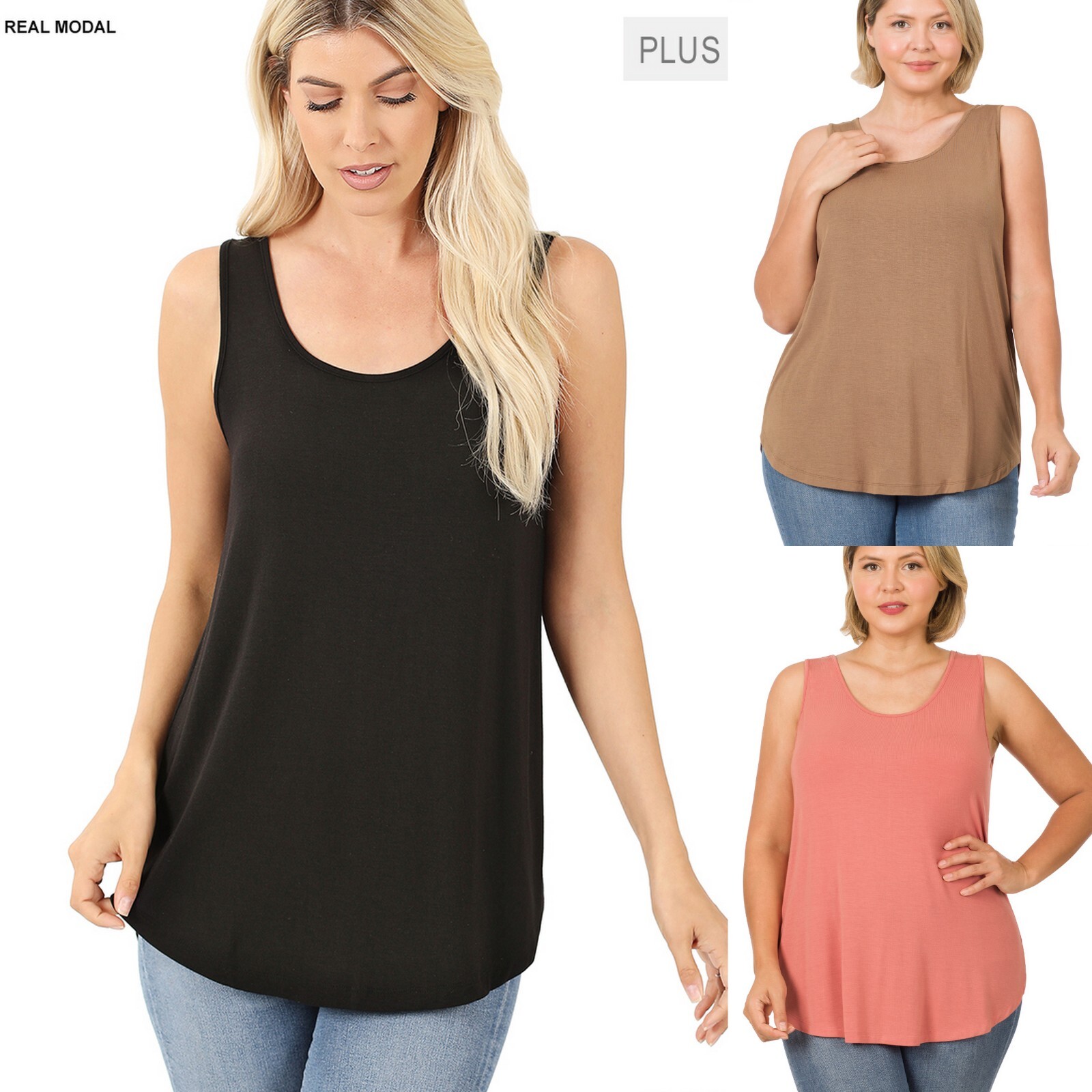 1XL 2XL 3XL Tencel Modal Round Neck & Hem Sleeveless Top Soft Relaxed Fit Tank