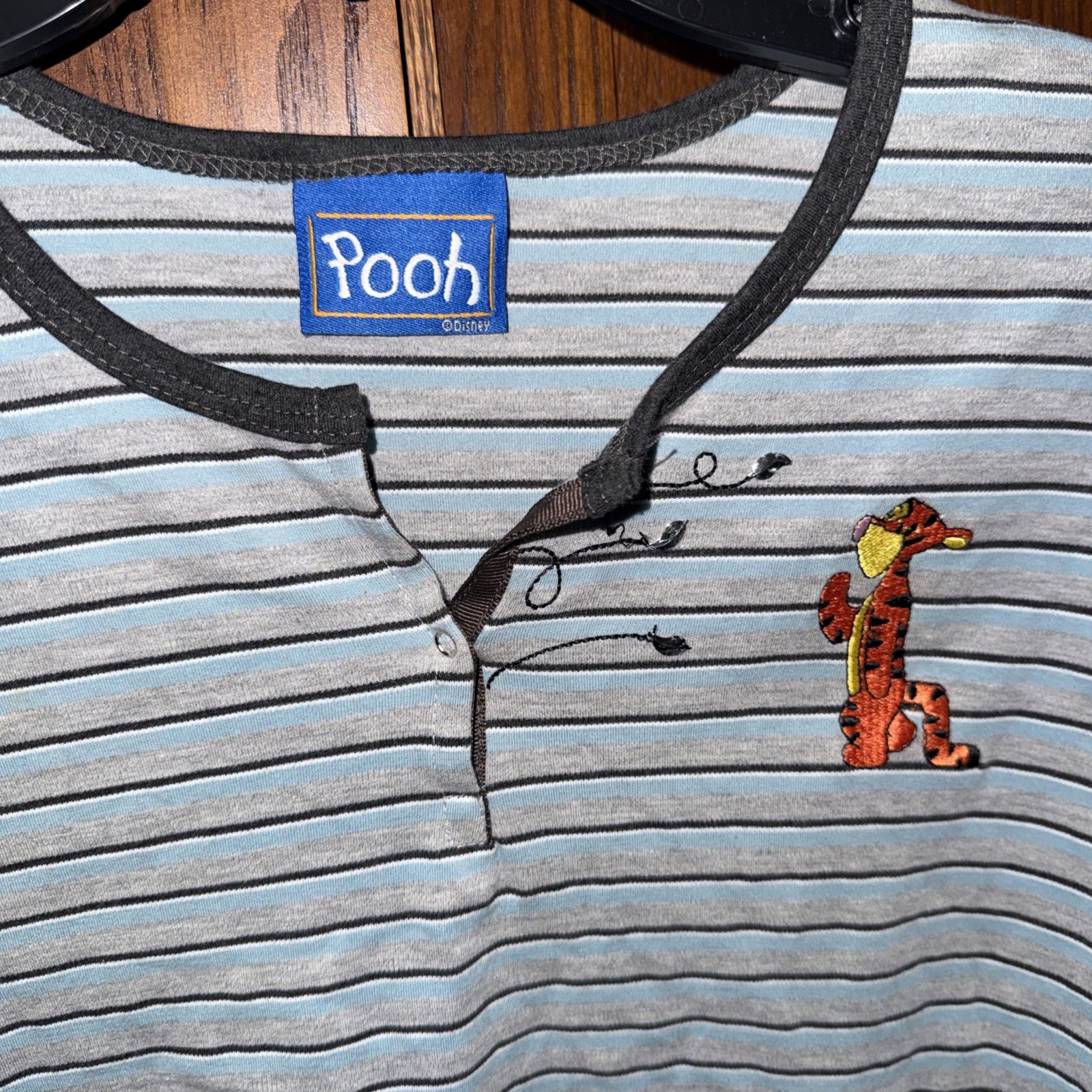 Vintage Winnie The Pooh Henley Striped Long Sleeve With Tigger Embroidery