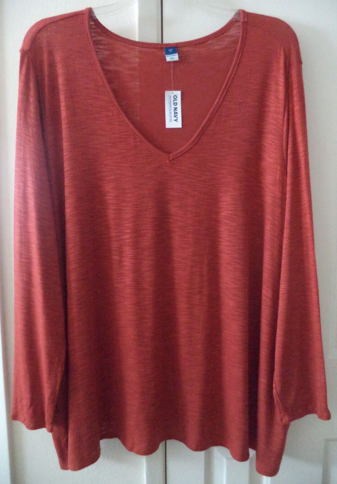 Old Navy Rusty Orange Paprika V Scoop Neck Rayon Slight Slub Tshirt 4XL 28 30 4X