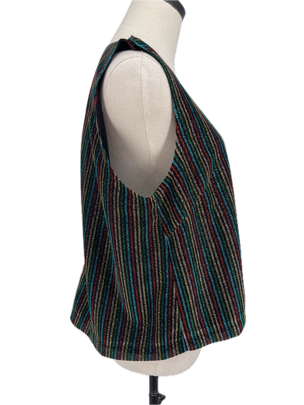 NWT Buru Sleeveless Metallic Shimmer Stripe Faux Button Back Boxy Crop Top XL