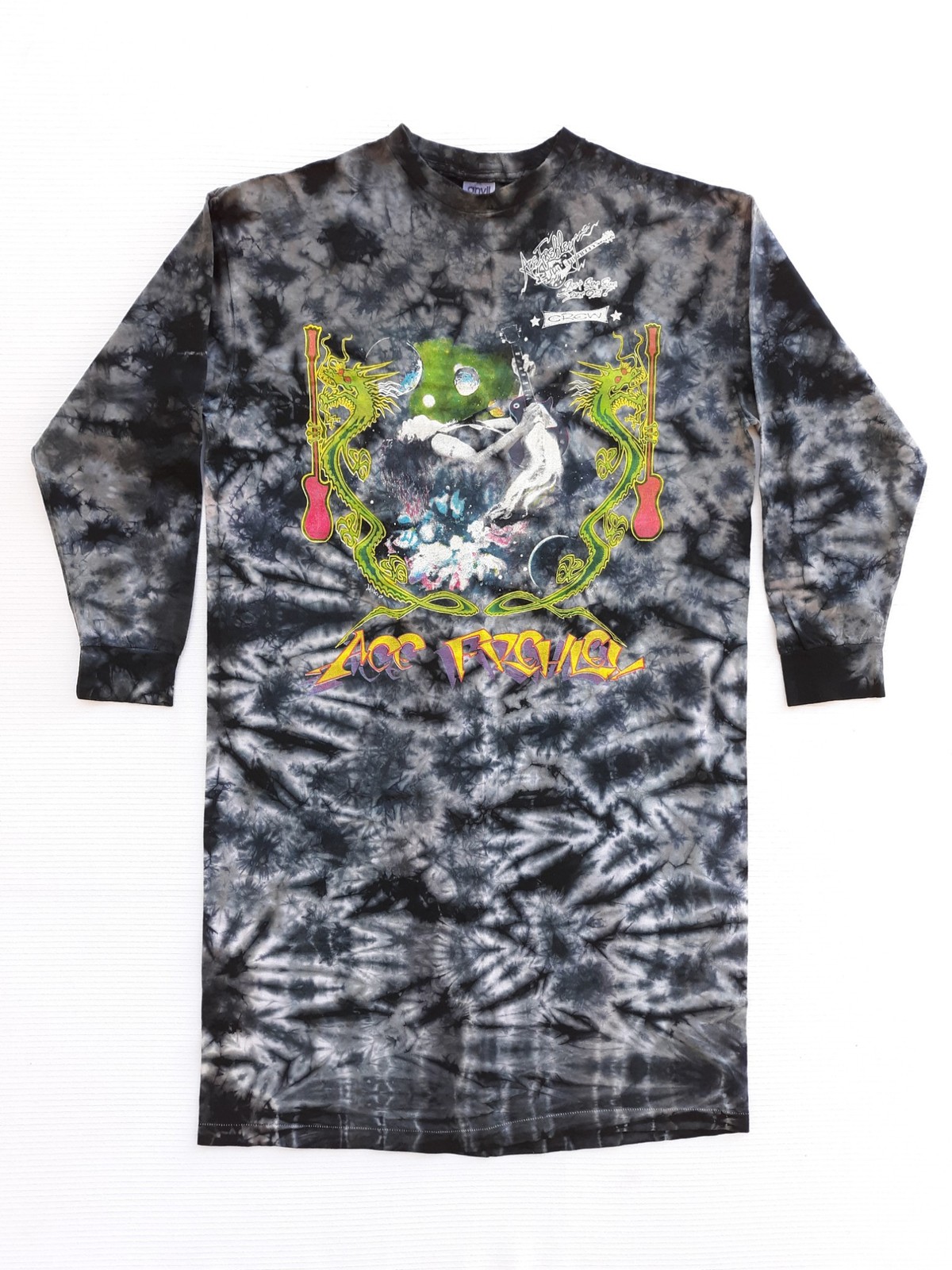 Vtg NEW ACE FREHLEY 1992 TOUR LONG SLEEVE LONG T-shirt Tie-Dye Mikio 90s KISS XL
