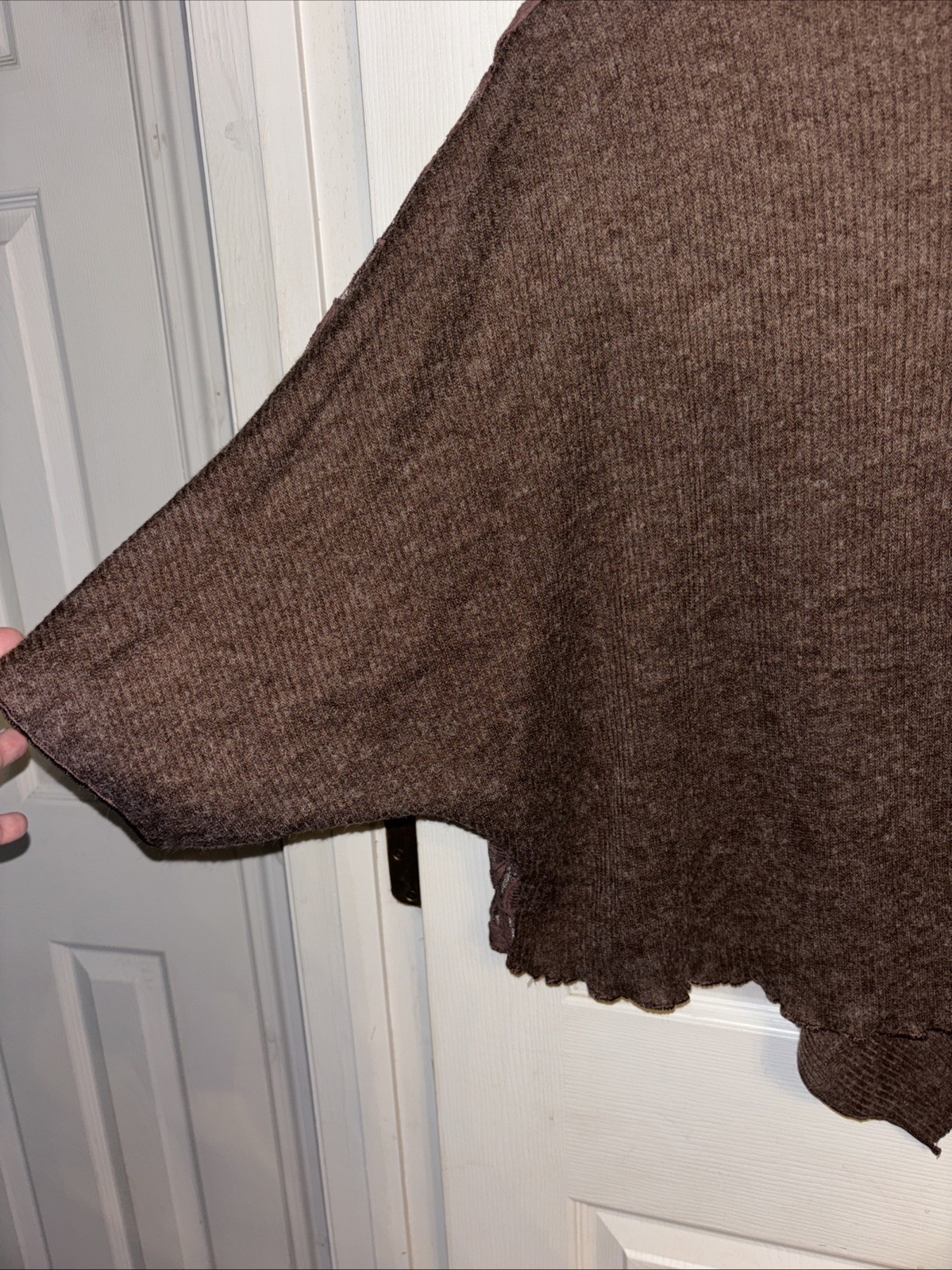 Pretty Angel Oversized S Brown One Sleeve Asymmetric Lace Button Fairycore Top