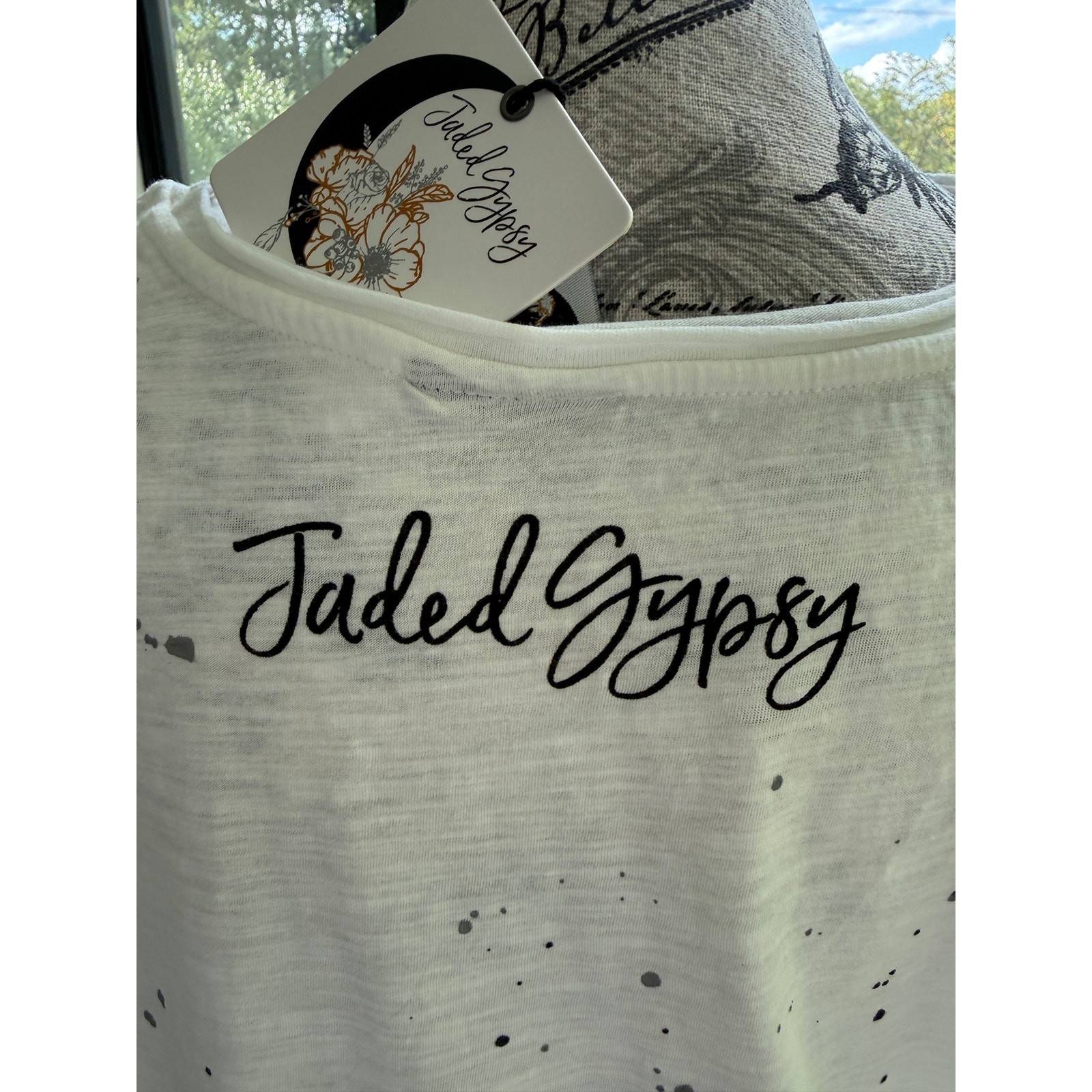 Jaded Gypsy Dirty Hippie T Shirt Tee Weathered White Cotton NWT paint Splatters