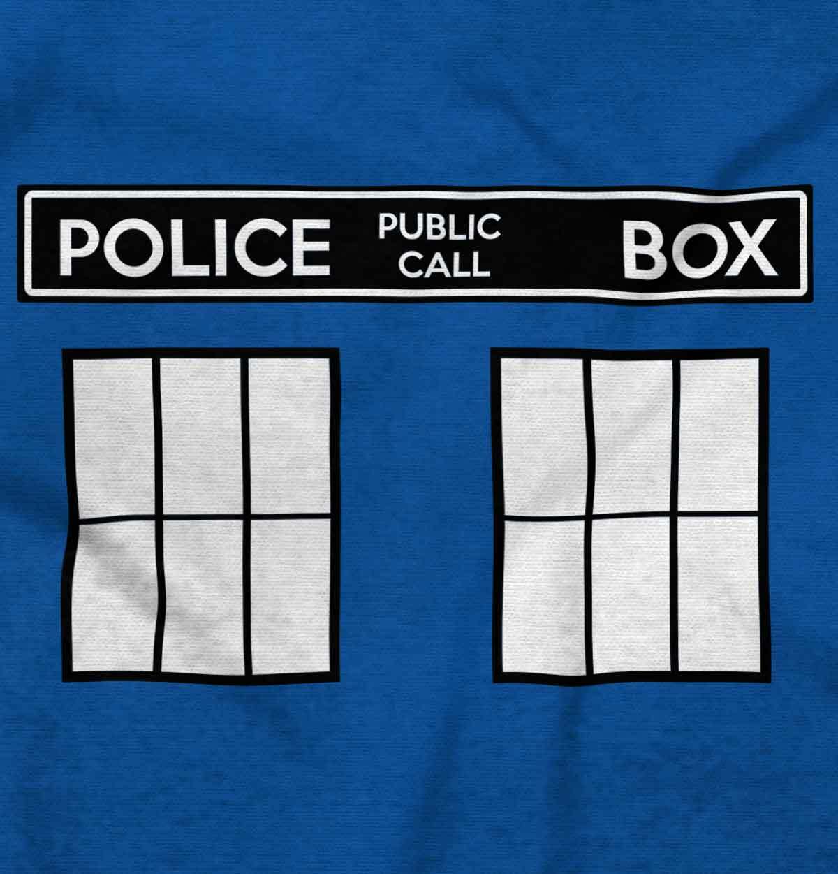 Police Box Time Travel Machine Who TV Show Womens or Mens Crewneck T Shirt Tee