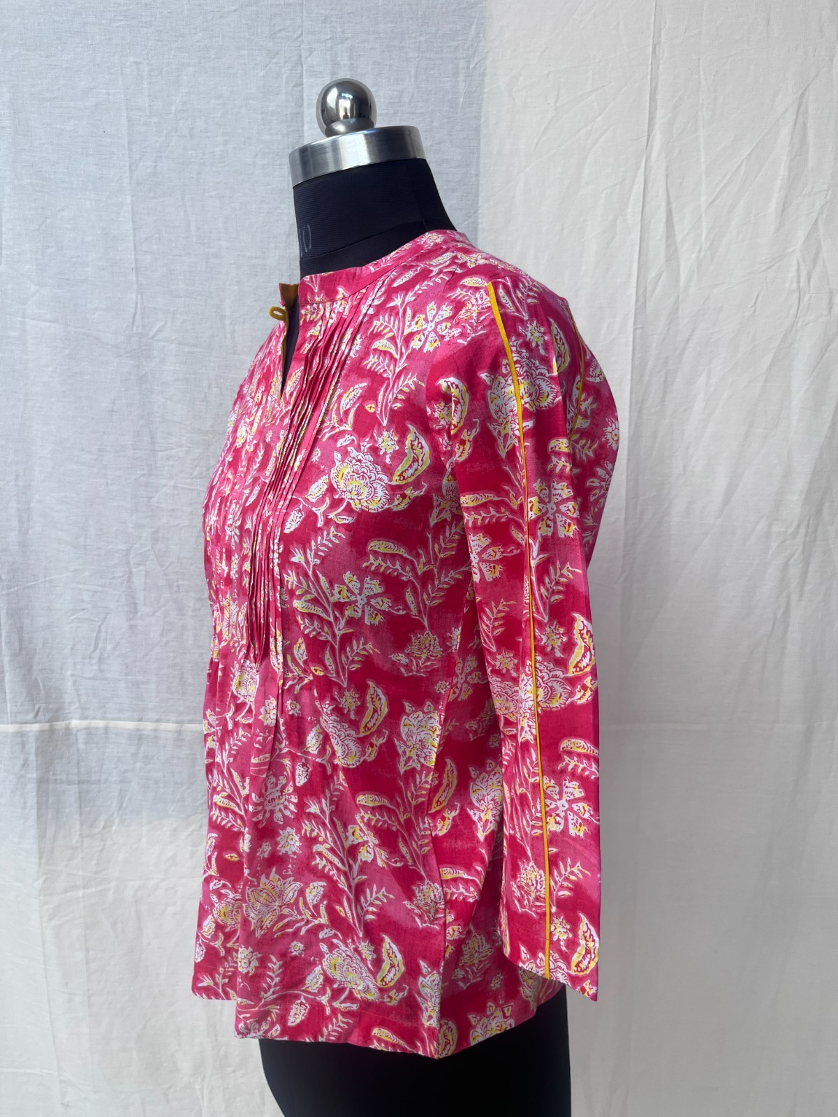 Indian Cotton Tunic Top Women Pink Floral Short Kurti Ethnic Summer Blouse
