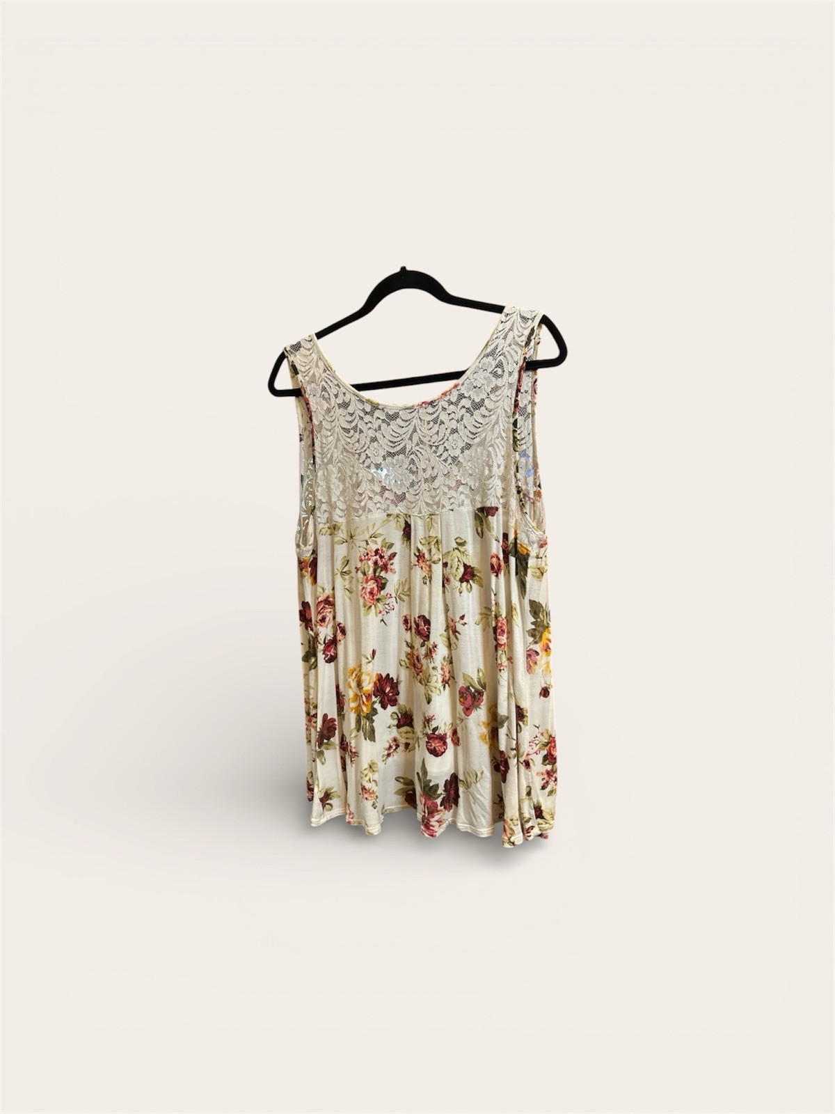 Ambiance Apparel Womens Sleeveless Knit Floral Ivory Red Green Lace Hi Lo 2X