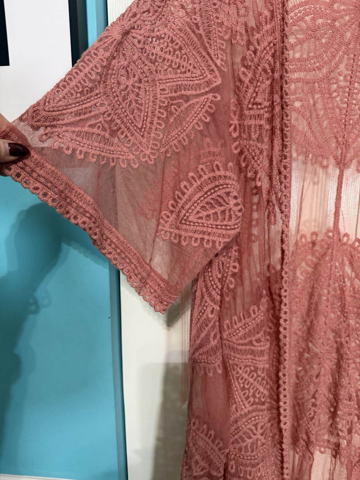 No Brand Boho Duster Floral Pattern Open Front