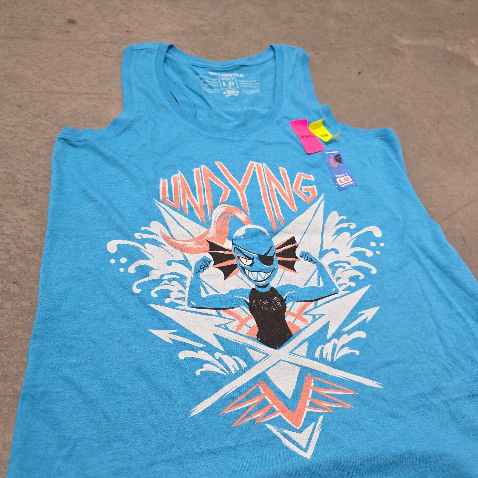 Undertale Undyne Undying Women’s Large L Tank Top Blue Poly Cotton