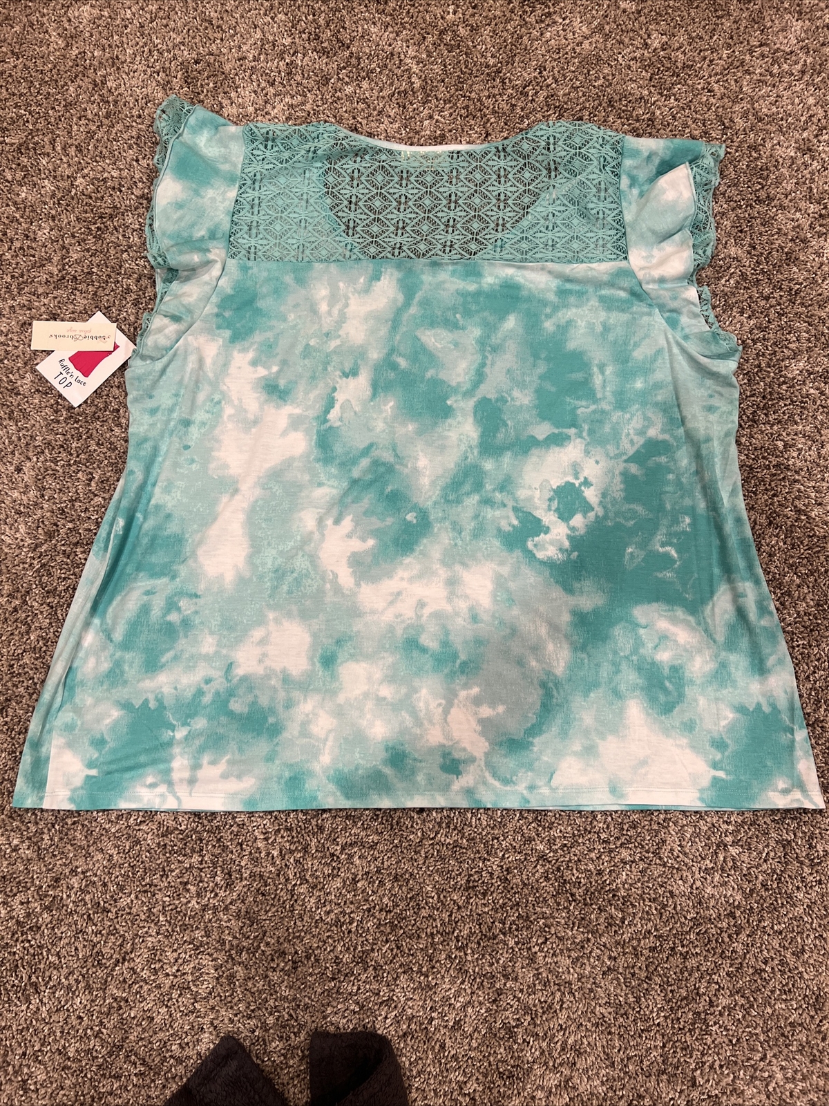 Bobbie Brooks Women’s Plus Size 2X Ruffle’n Lace Top- Turquoise Color- NEW