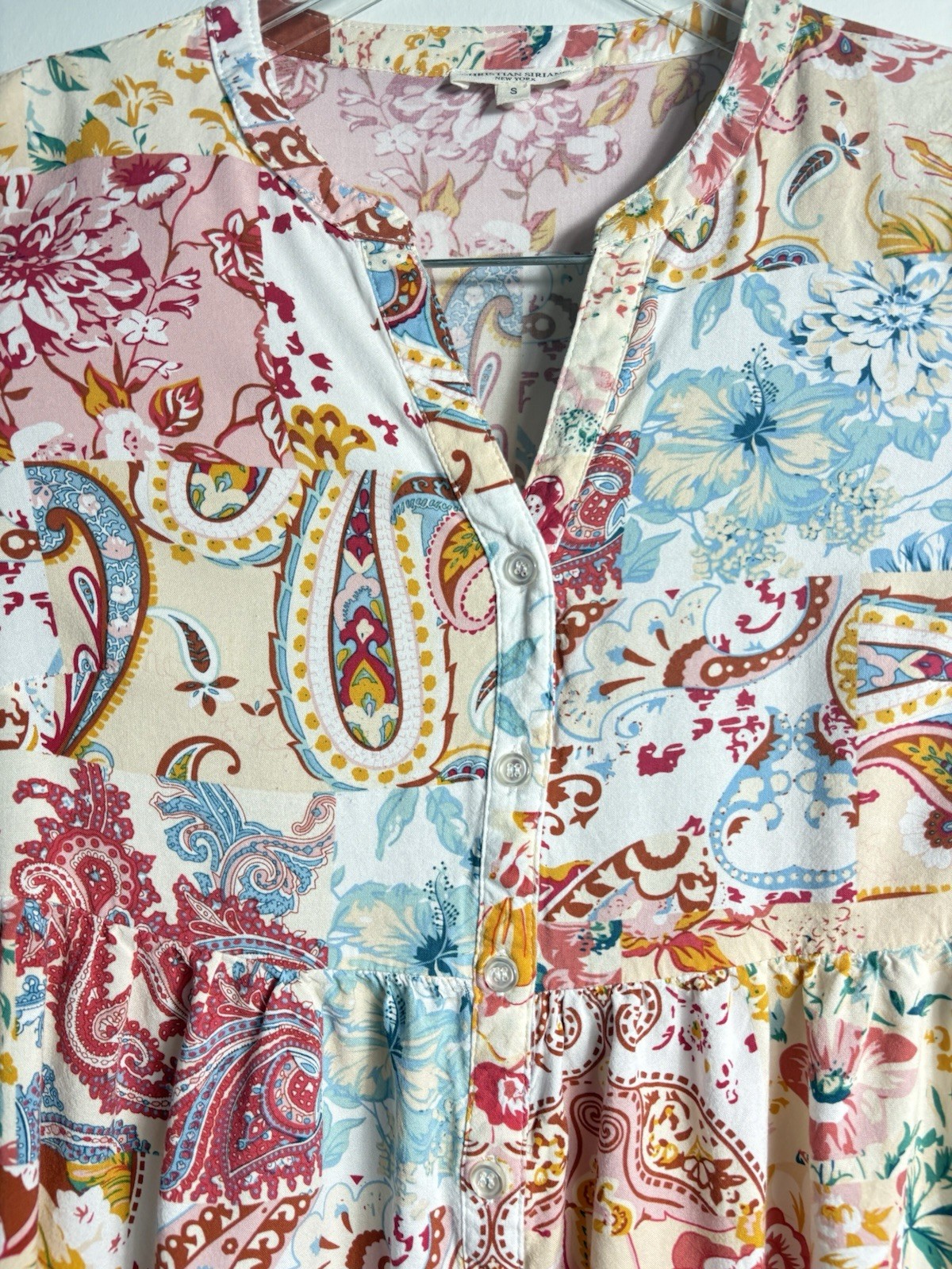 Christian Siriano NY Women’s Sz S Paisley Multicolored Button Up V-Neck Blouse
