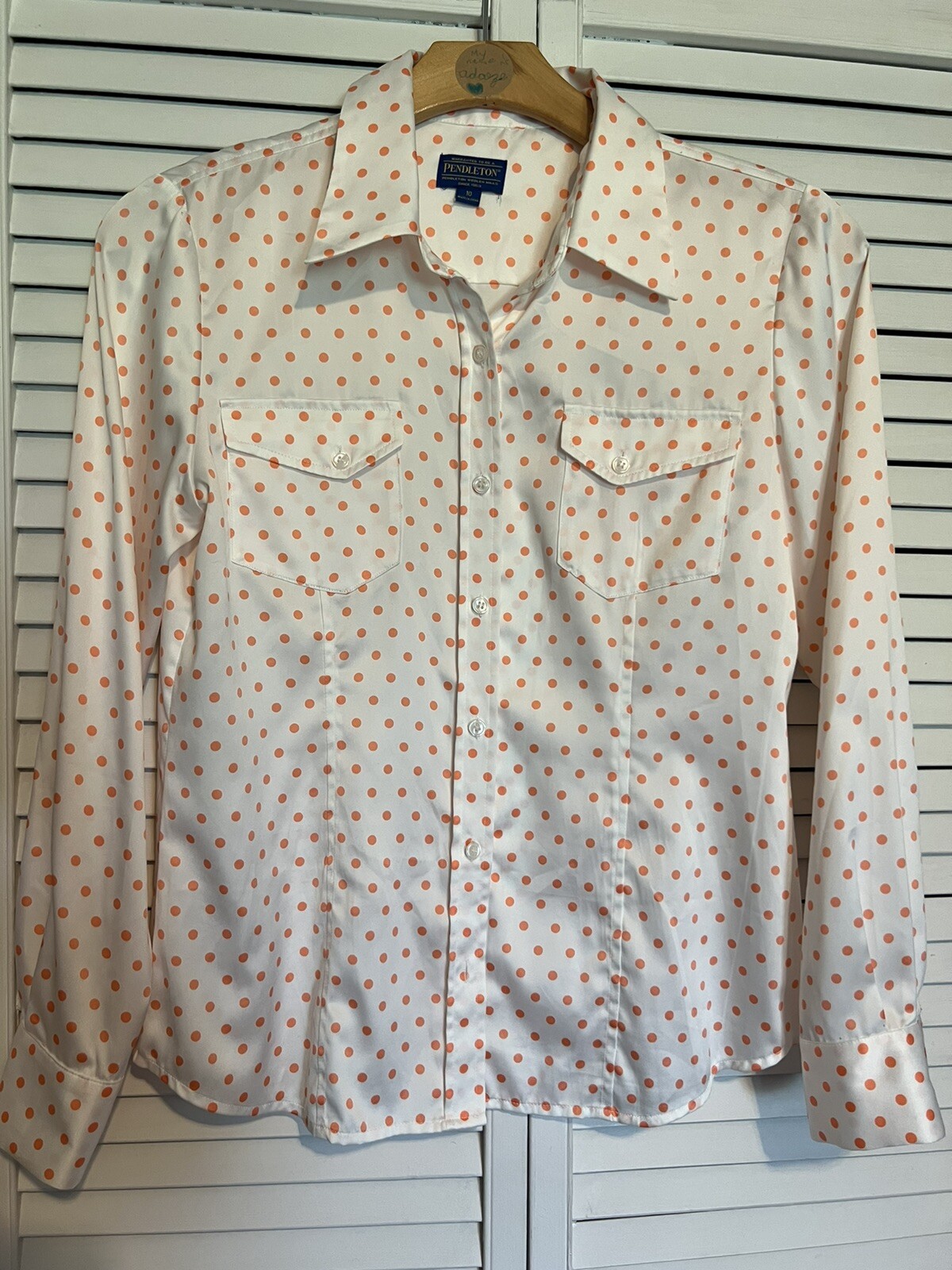 PENDLETON Women’s Size 10 Shirt Blouse Top Button Down Satin Polka Dot Classic