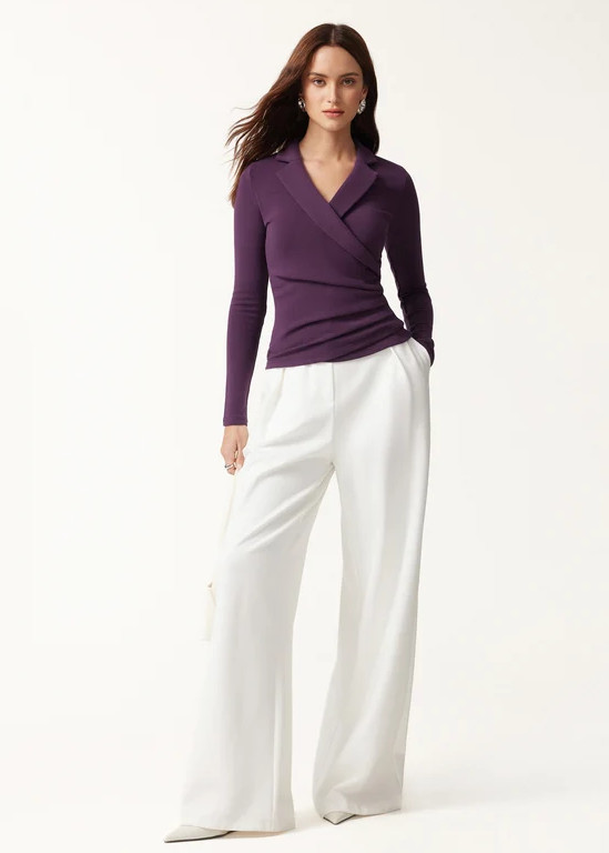 OGL Collared Surplice Top, Deep Fig