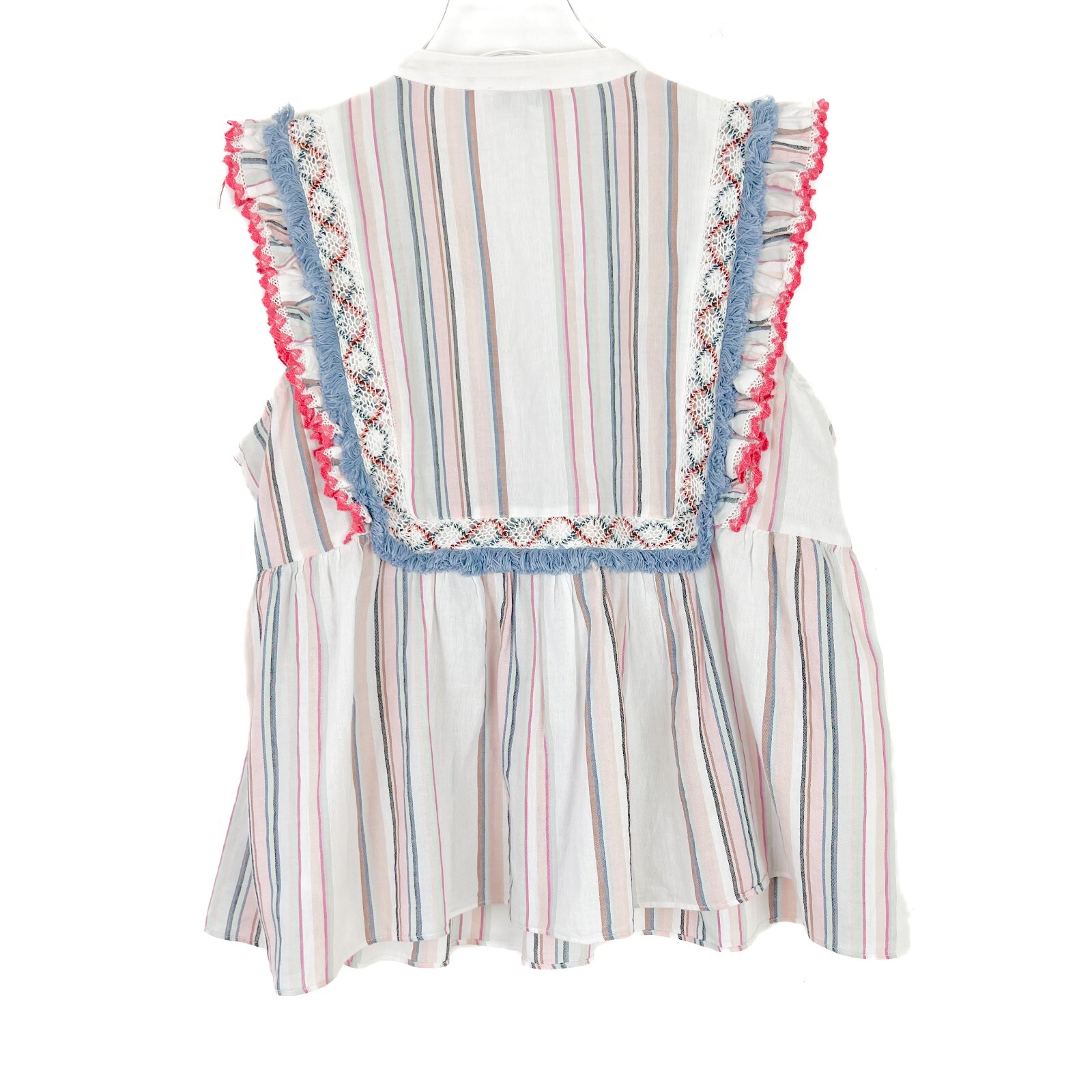 Ella Moss Natalia Ruffle Baby Doll Top Sleeveless Fringe Size Large L EUC L2191