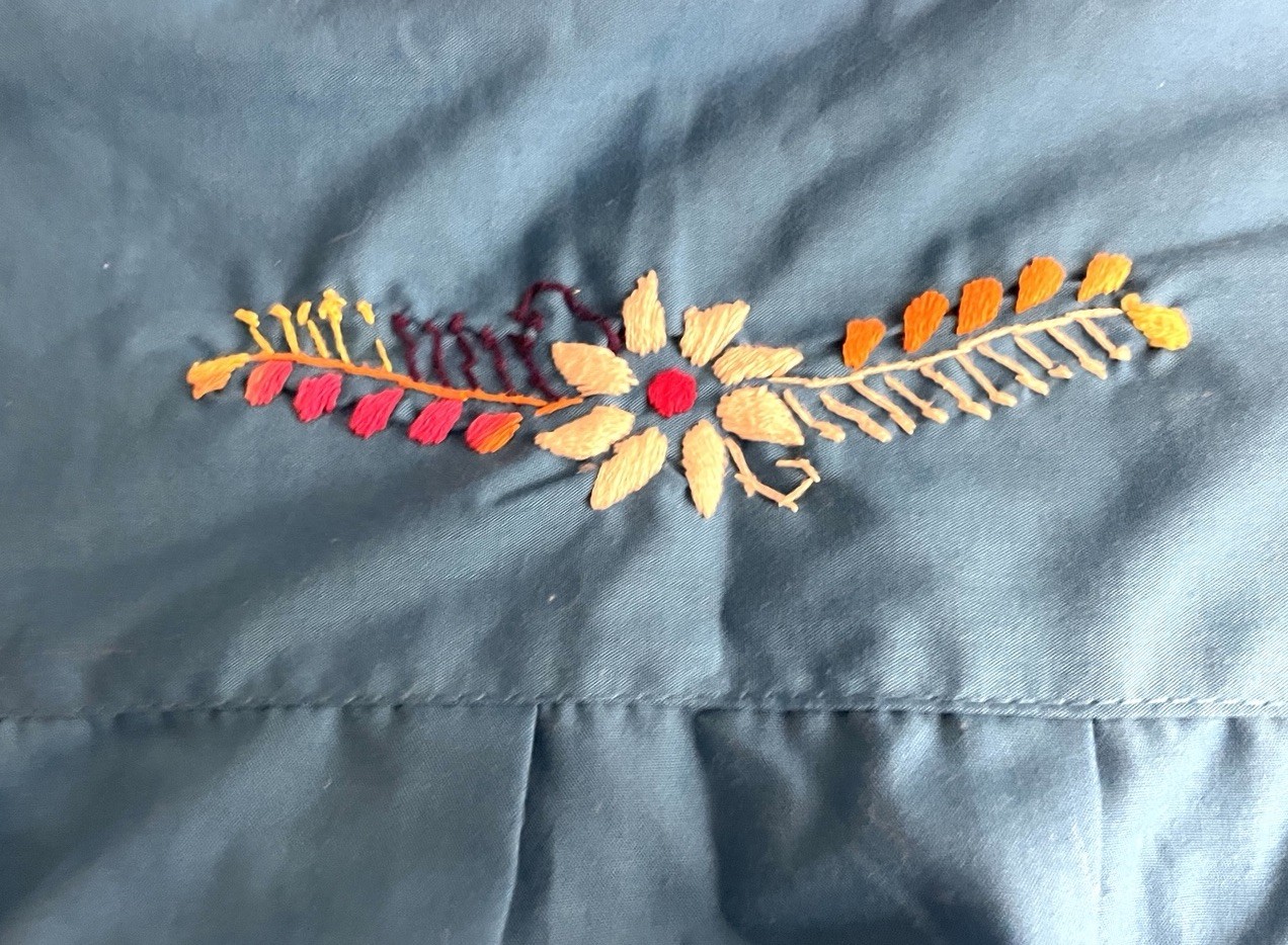 Mexican Peasant Blouse Hand Embroidered Bright Blue XL