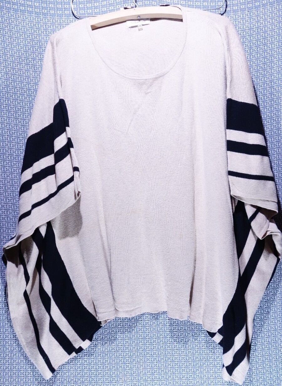 Calvin Klein Poncho Beige BLACK STRIPE Viscose Cotton Nylon Used Light Staining
