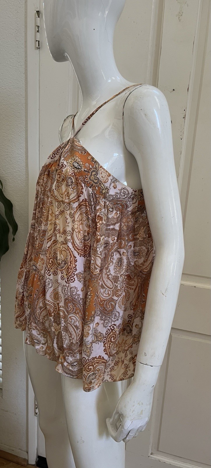 H&M NEW! Orange/Brown Paisley Strappy Halter A-Line Camisole Blouse Sz US 8