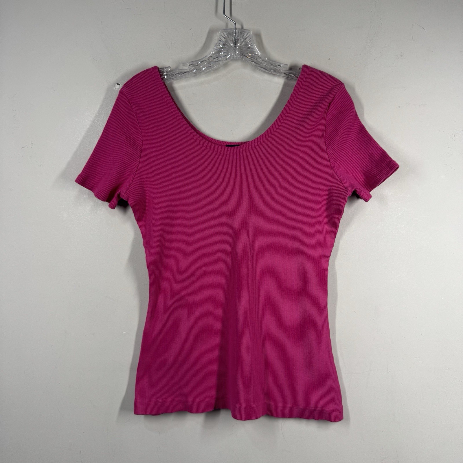 Vtg GAP Shirt Womens Sz L Pink Ribbed Stretch Knit Retro Boho 90s Y2K Minimalist