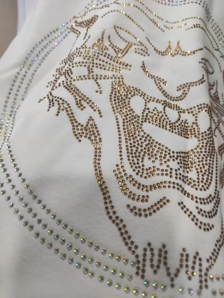 New Women Luxury Diamond Tiger Rhinestones Black White T-Shirt High Quality