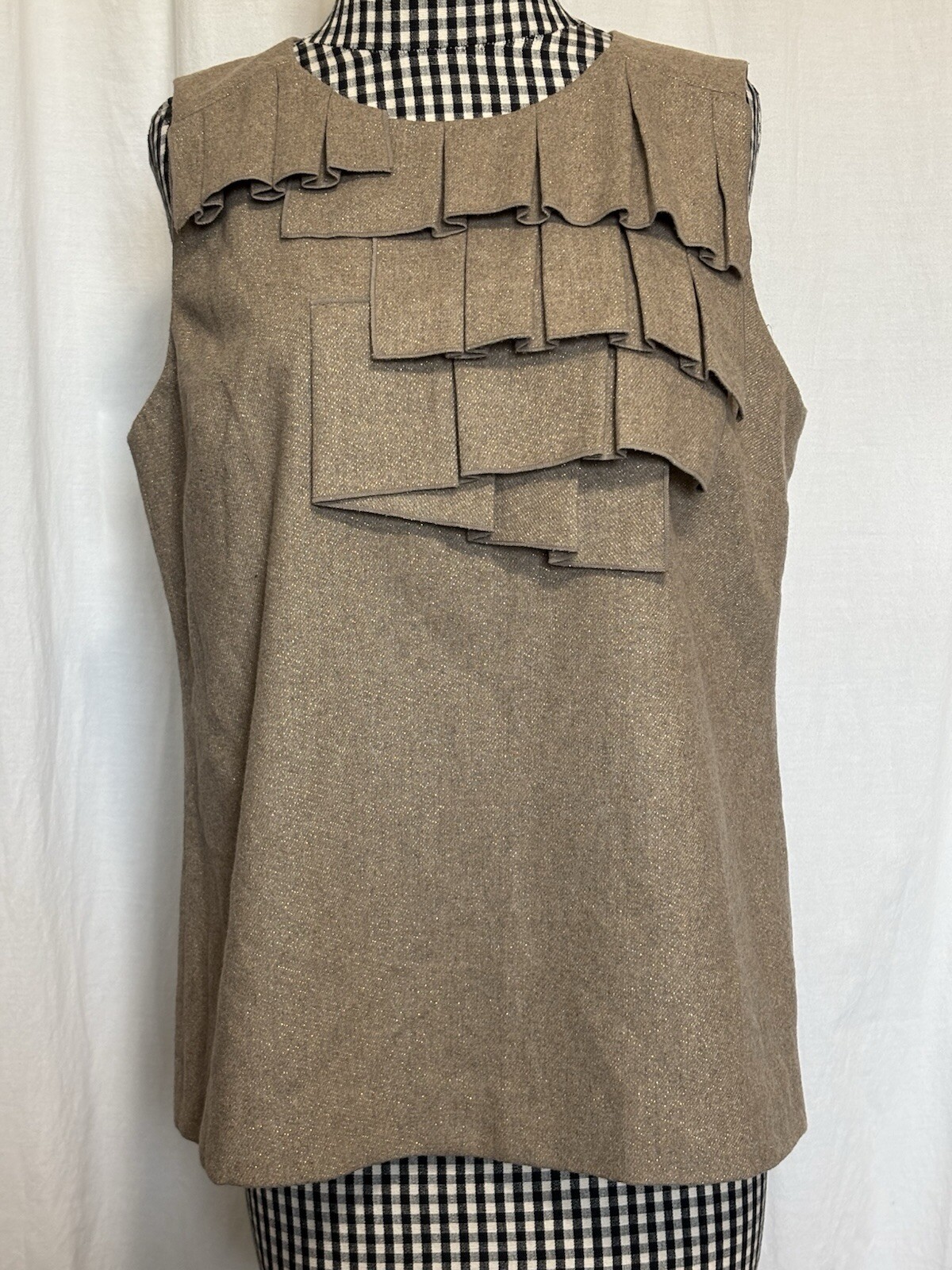 Banana Republic Womens Tan & Gold Box Pleated Wool Blend Sleeveless Top Medium