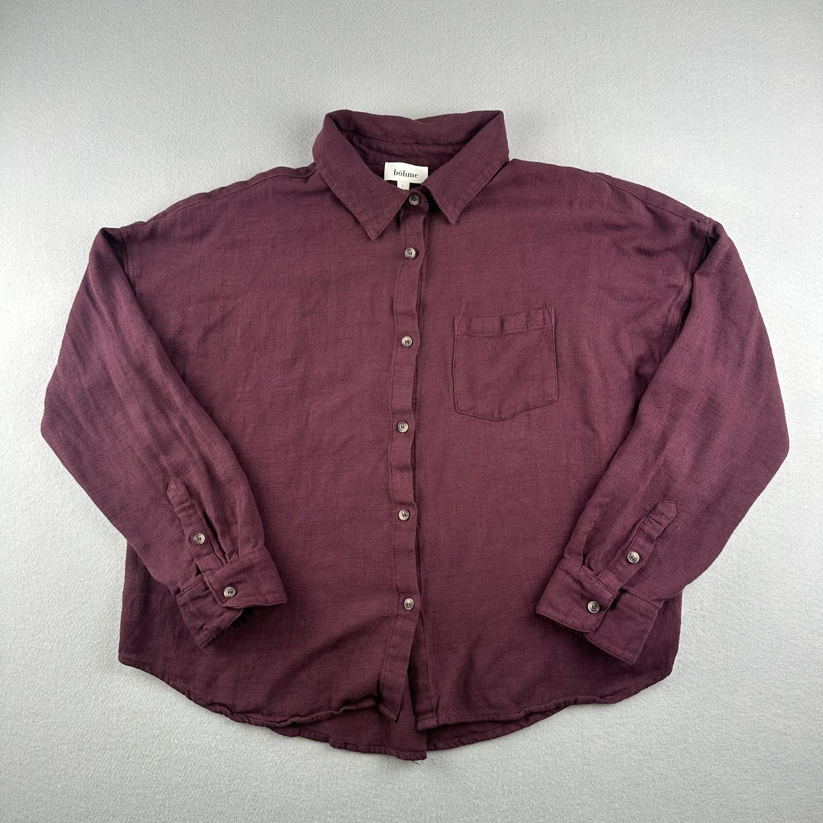 Bohme Burgandy Button Down Long Sleeve Womans Size Large Linen Top