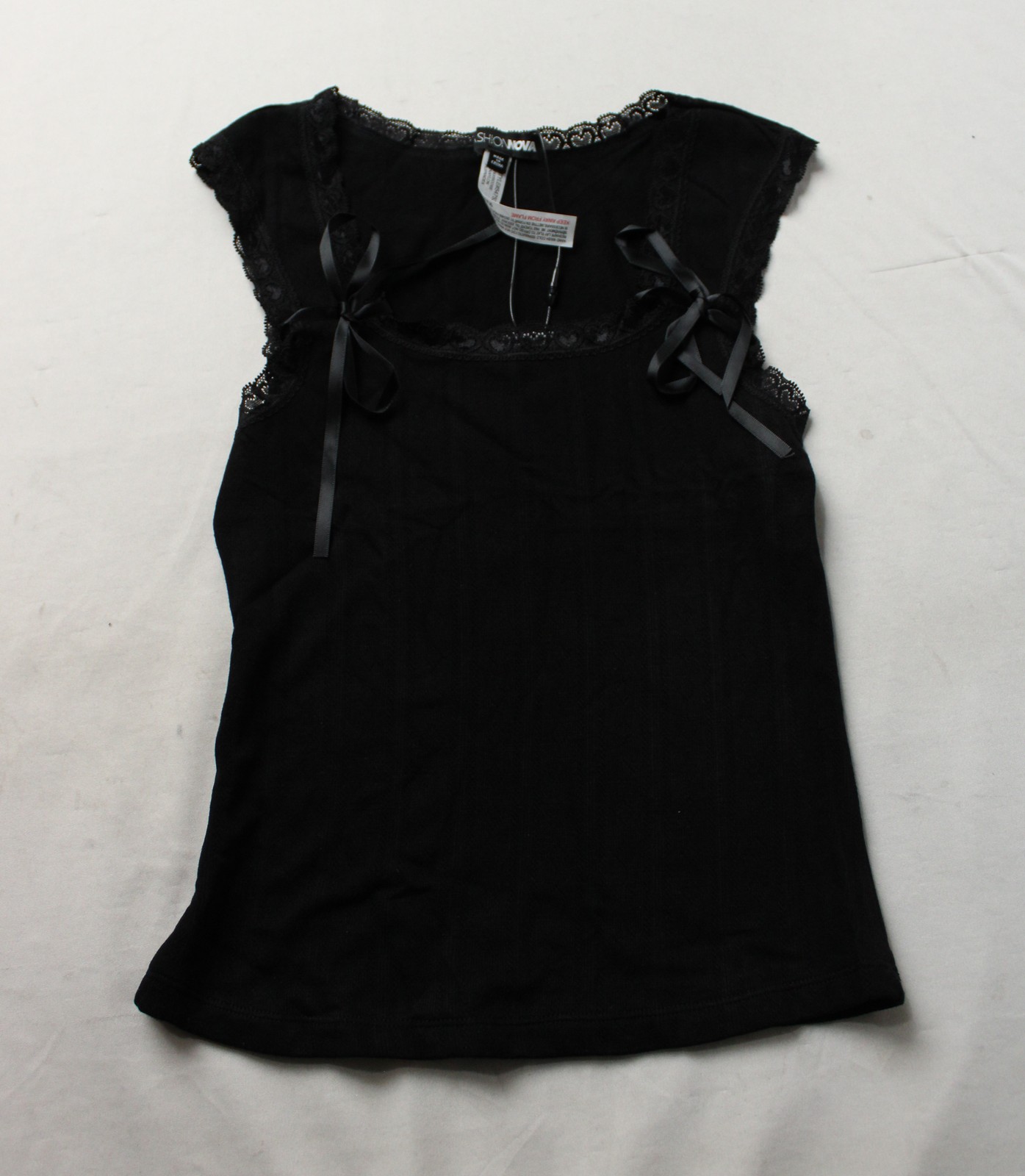 Fashion Nova Women’s Anna Lace Trim Pointelle Tank Top EH6 Black Small NWT