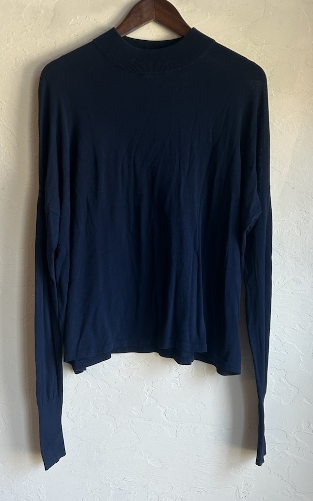 Acne Studios Marvin Fluid Mock Crew Neck Top L Navy Blue Luxury Designer Sweater