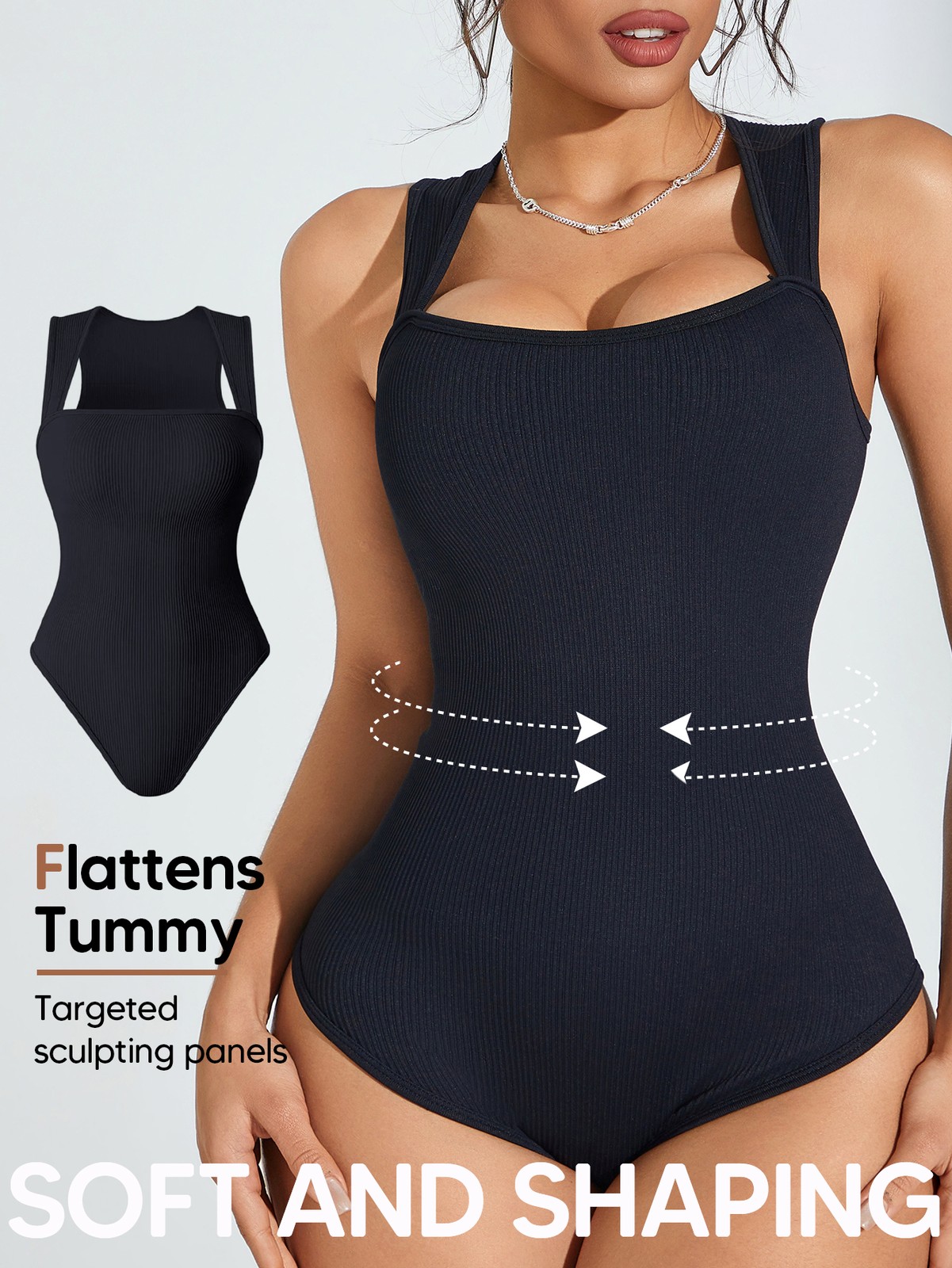 Bodysuits for Women Soft Cozy Ribbed Knit Square Neck Sleeveless Tank Top