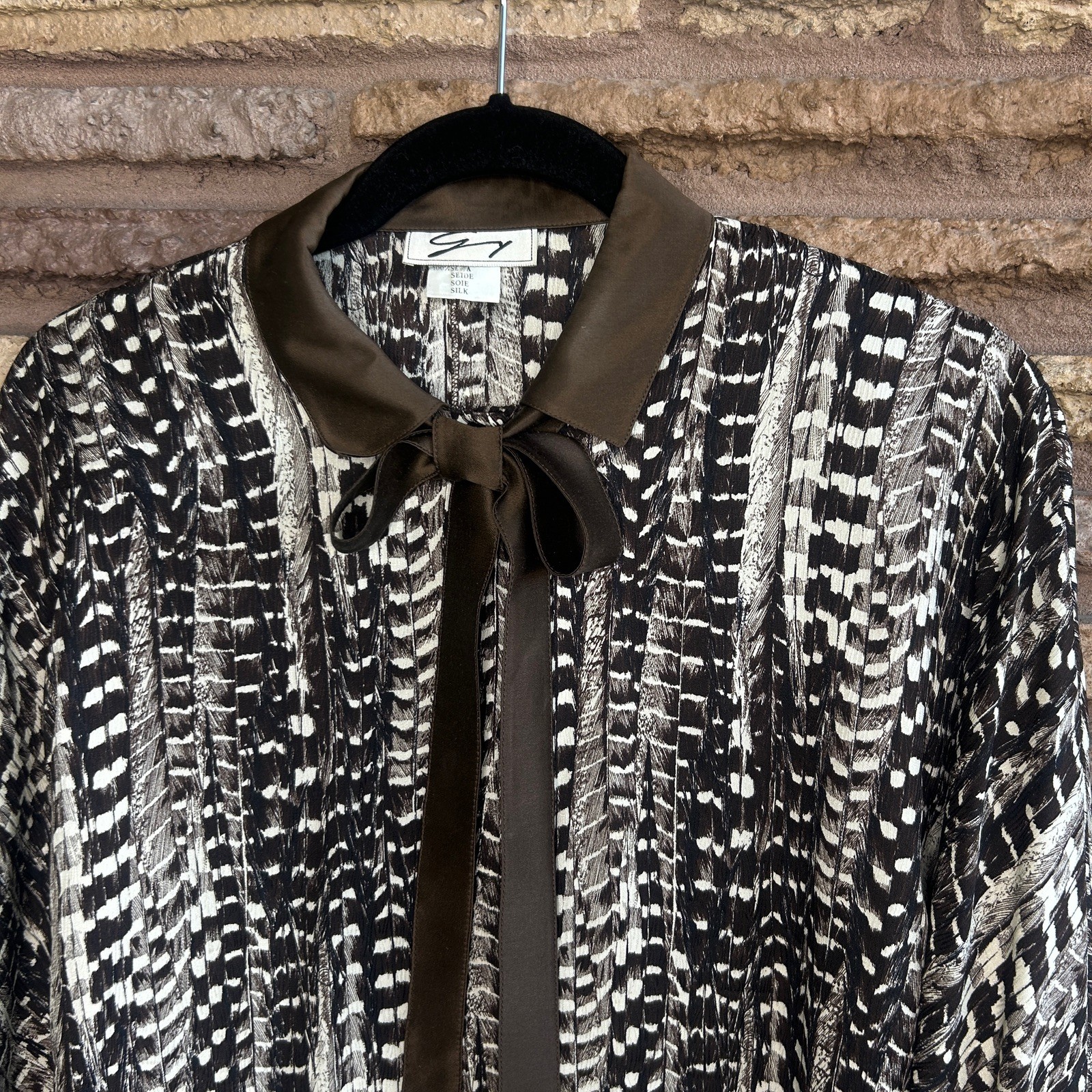 Genny Blouse Vintage 80s Italian Designer 100% Silk Self Bow Tie