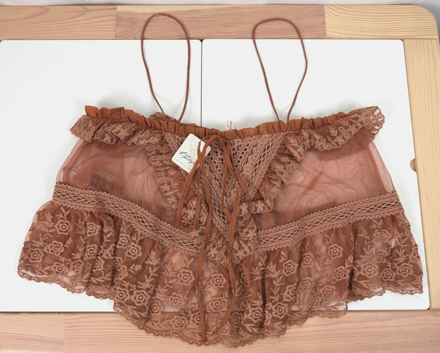 FREE PEOPLE Beautiful Sofia Embroidered Tank Top Argan Oil Brown BNWT, Size XL