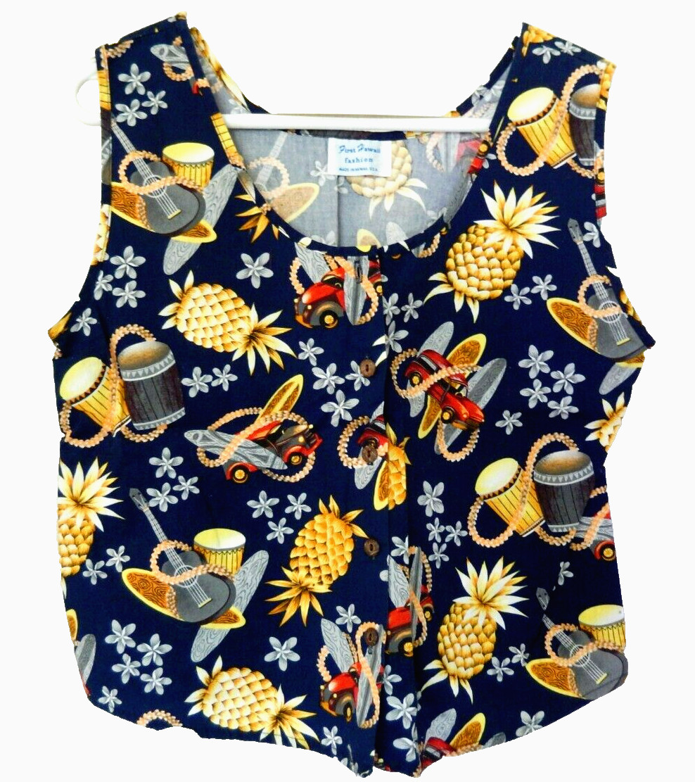 First Hawaii Fashion Pineapple Print Coconut Button Crop Top- one size