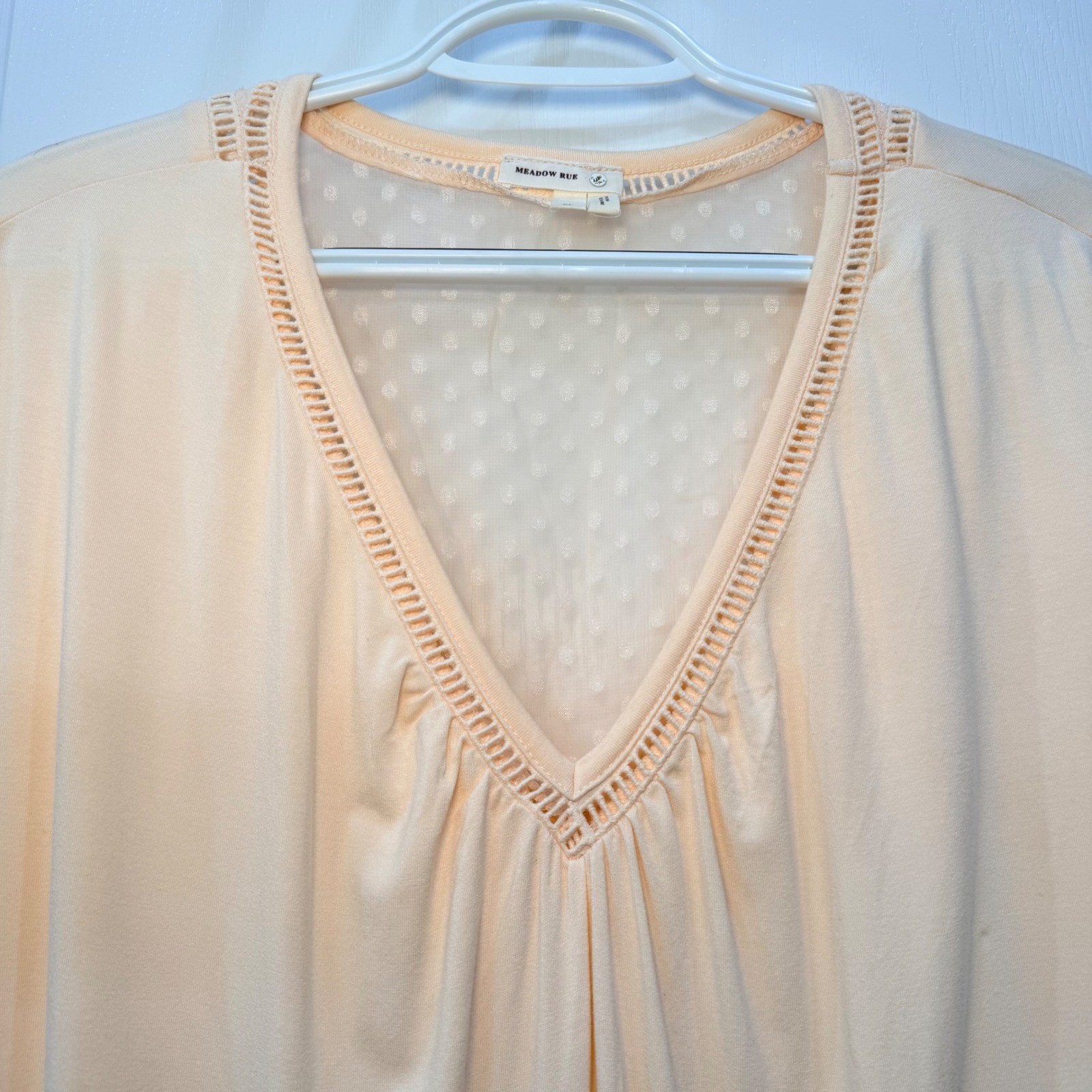Anthropologie Meadow Rue Peach Swiss Dot V-Back Top Romantic Boho Feminine Sz XL