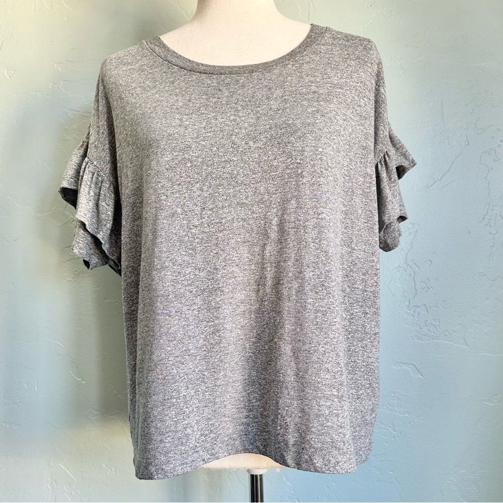 Current/Elliott Women’s Heather Gray Oversized Fit Ruffle Roadie Tee Size Small